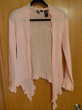 Moda International Light Pink Ruffle-Trim Open Front Cardigan